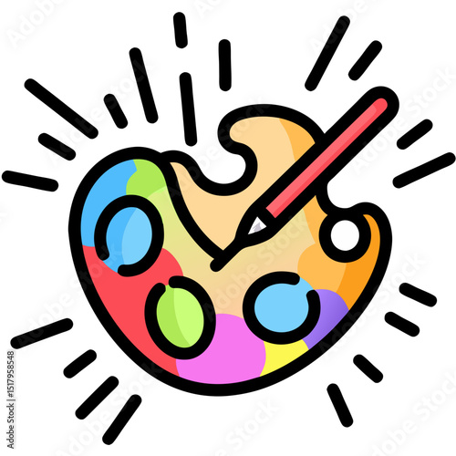 Vibrant Artist's Palette with Paintbrush and Burst