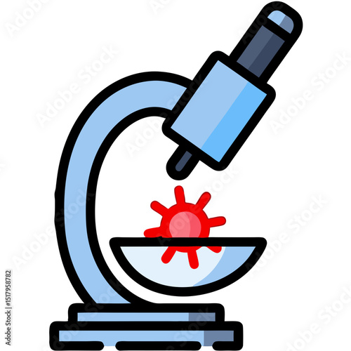 Microscope Examining Virus: Scientific Research Icon