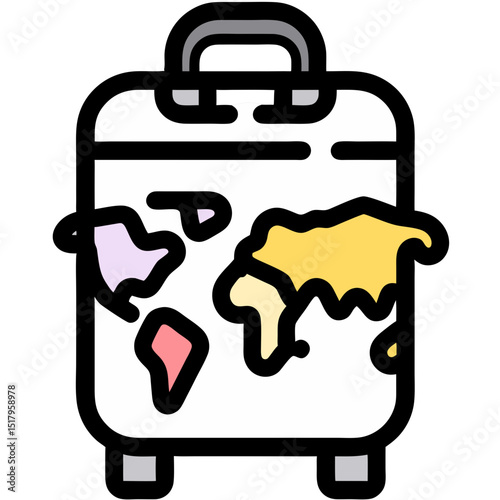 Suitcase with World Map Design: Travel Icon Illustration