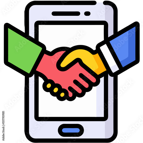 Mobile Phone Screen Showing a Handshake, Representing Business Deal or Agreement
