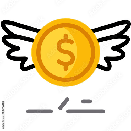 Golden Coin with Wings: Fast Money, Financial Success, Wealth Icon