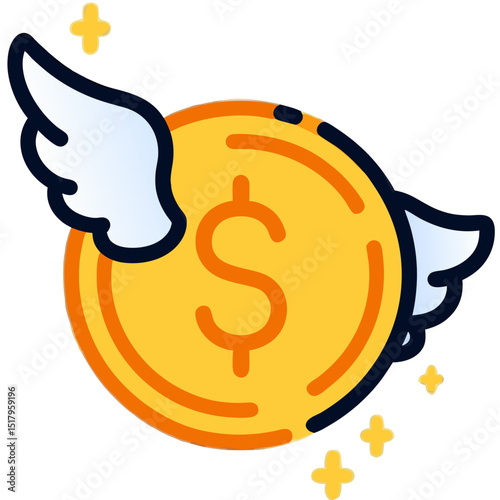 Flying Coin with Wings: Financial Success and Growth Illustration