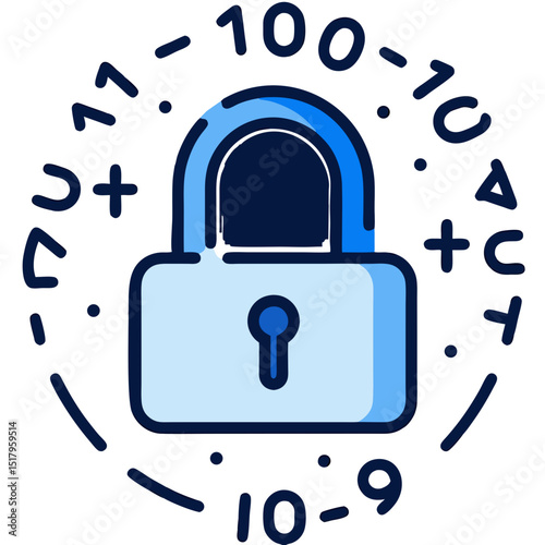 Secure Data Protection Icon: Padlock with Numerical Encryption