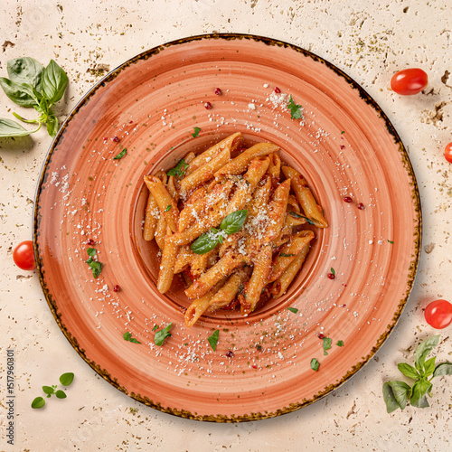 Delicious penne pasta with tomato sauce