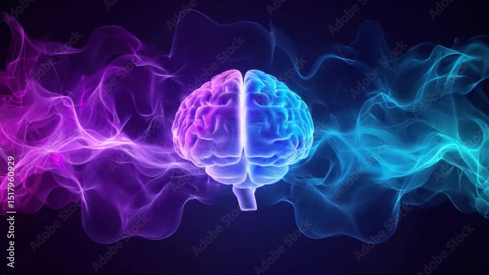 Vibrant Neural Connections in Abstract Digital Art Displaying Brain with Colorful Waves 4k video footage Vibrant Neural Connections in Abstract Digital Art Displaying Brain with Colorful Waves 4k video footage