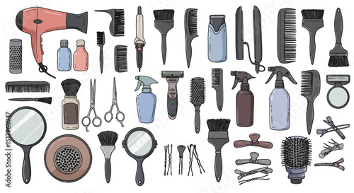 Collection of Various Hairdressing and Grooming Tools and Accessories