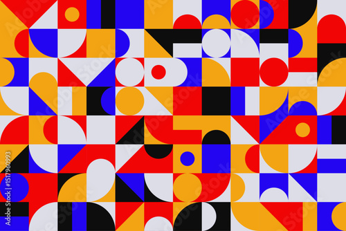 Decorative flat geometric elements designed into a seamless mosaic pattern for abstract backgrounds