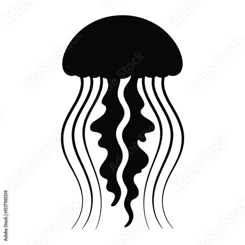 Jellyfish Bloom Silhouette, Vector, Illustration, Icon, Logo, White Background.