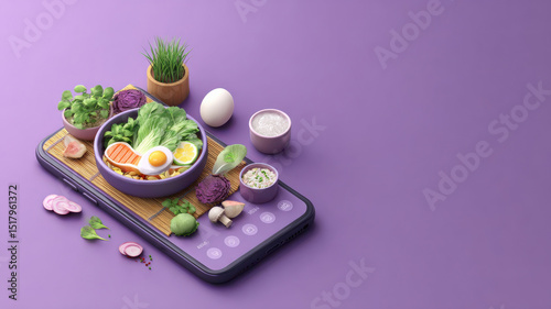 A healthy and delicious meal arranged on a modern mobile phone. 