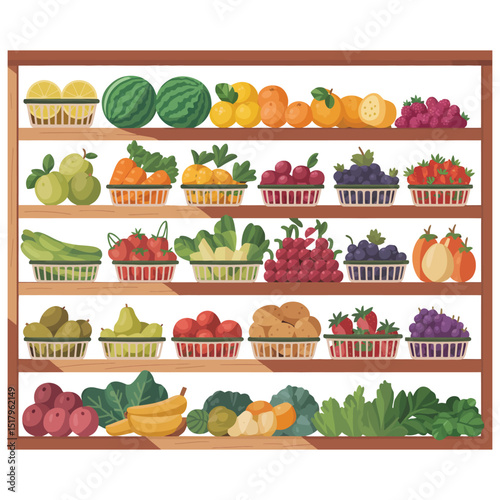 Supermarket Fruit Shelf Illustration

