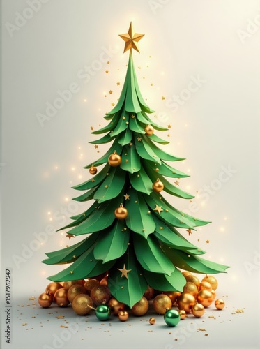 Green Paper Christmas Tree with Gold Ornaments and Stars