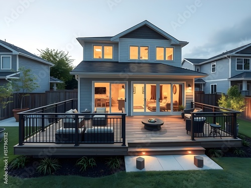 This elegant home features a newly built deck and stylish patio designed for outdoor living