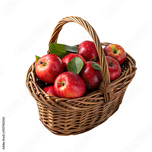 Red Apples with Scattered Fruit and Green Leaves on White Backgrou.png