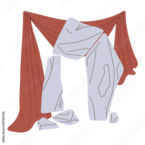 Menhirs, Stonehenge on cloth background as a museum exhibit. The stones are on top of each other. Flat color illustration. For scientific projects, encyclopedias, museum exhibitions, history materials