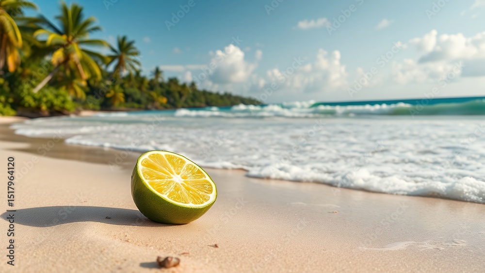 Naklejka premium Tropical Vibes: Lime on a Sand Bar near the Ocean