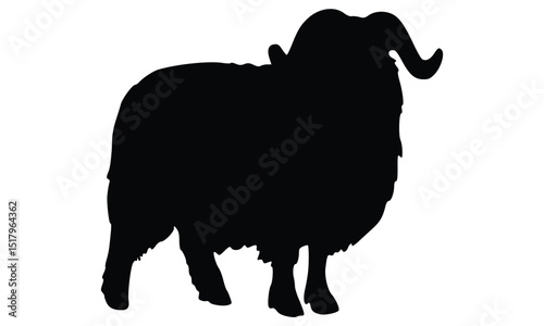 Ram Silhouette: A strong silhouette of a ram with large horns, showcasing its majestic presence. The ram is presented against a white background.