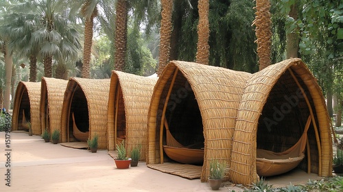 Unique thatched cabanas provide a serene and relaxing outdoor escape destination photo