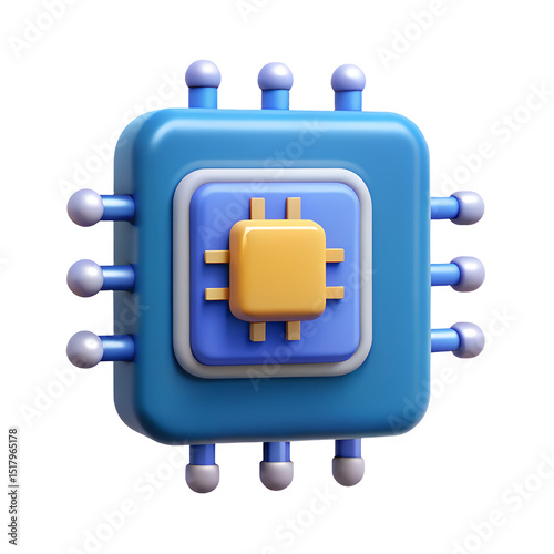 3d rendered illustration of a blue and yellow central processing unit PNG file isolated on transparent background cut out, clipping path, social media, Advertisement,high quality, HD photo, close up.