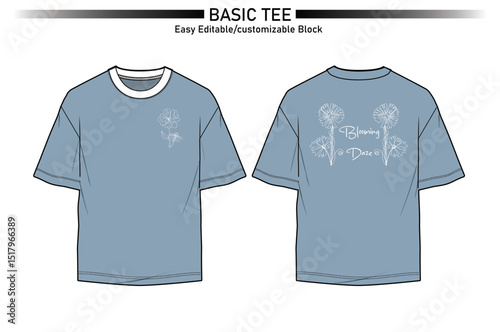 T-shirt flat technical drawing template : Front Back
