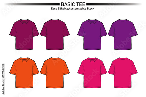 T-shirt flat technical drawing template : Front Back
