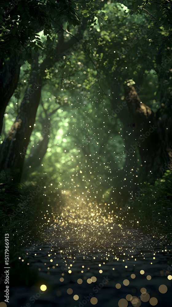 Obraz premium Glowing Path Through Lush Green Forest