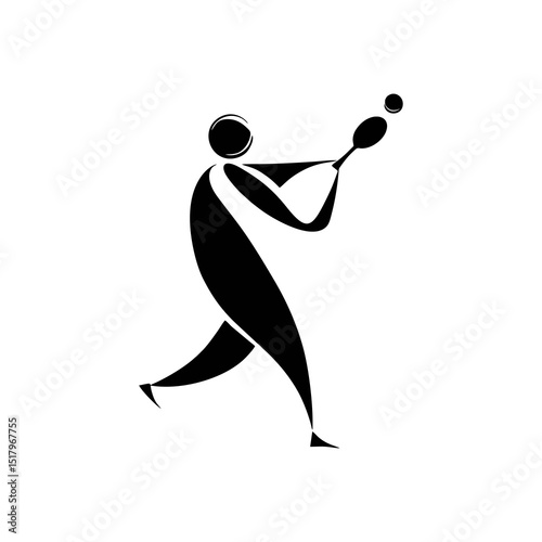 spherical figure, pickleball player swinging paddle