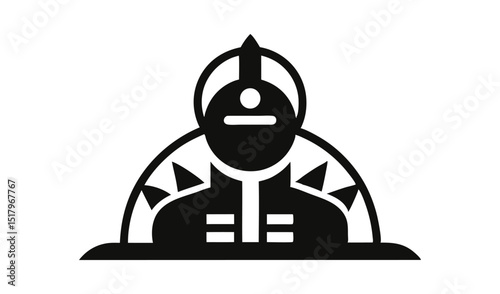 Abstract Black Silhouette Illustration of Medieval Knight with Helmet and Angular Details Design