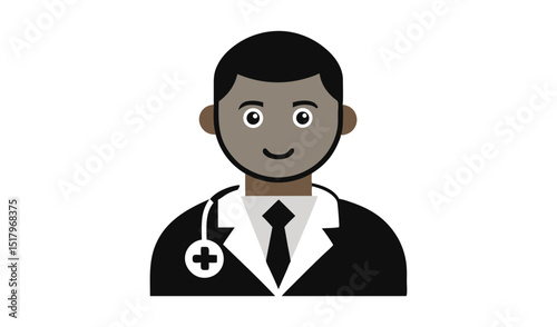 Illustration Flat of Black Male Doctor with Stethoscope and Business Suit