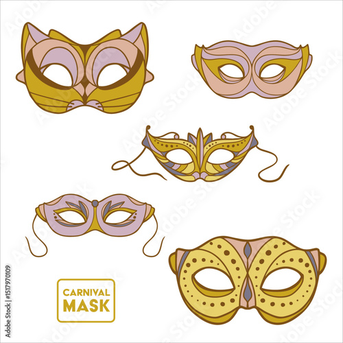 carnival and masquerade masks decorative hand-drawn festive illustration