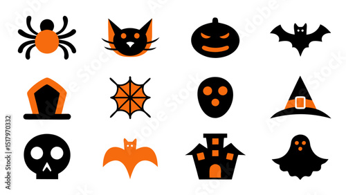 set of halloween icon vector on tranparent background