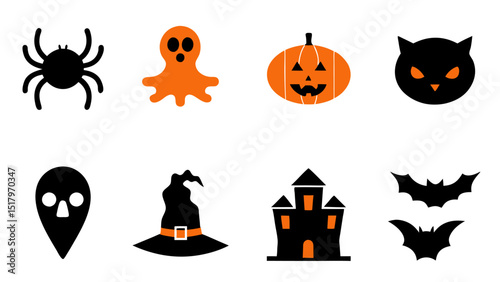 set of halloween icon vector on tranparent background