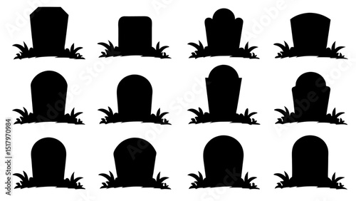 Set of grave tomb silhouette vector design big pack of illustration