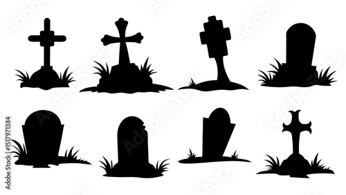 Set of grave tomb silhouette vector design big pack of illustration
