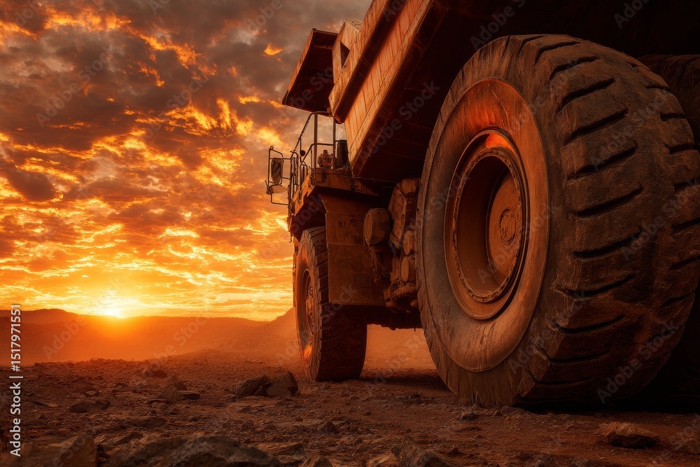 Obraz premium low level shot of mining dump truck in a mining field