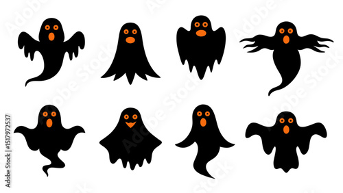 set of halloween ghost vector on tranparent background