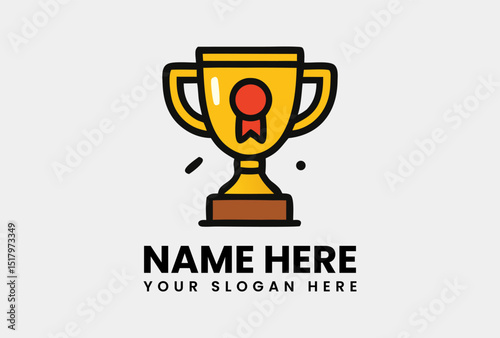Golden trophy cup with a red ribbon medal, signifying a top-tier award or excellent achievement. Success concept