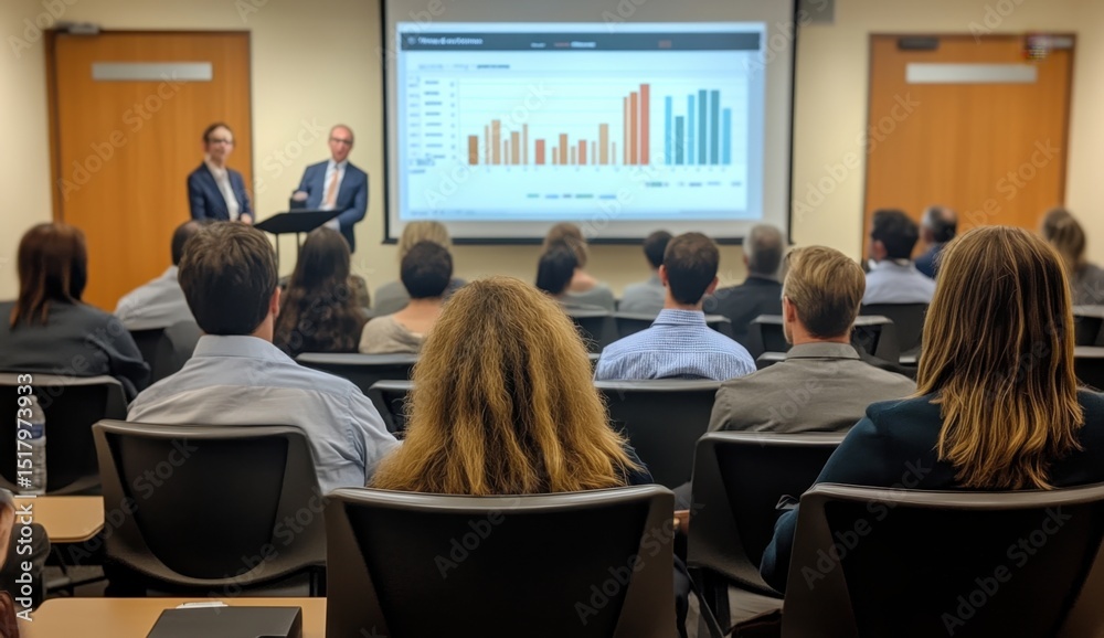 Obraz premium People attending presentation with data on screen