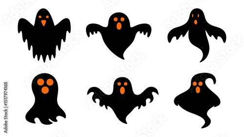 set of halloween ghost vector on tranparent background