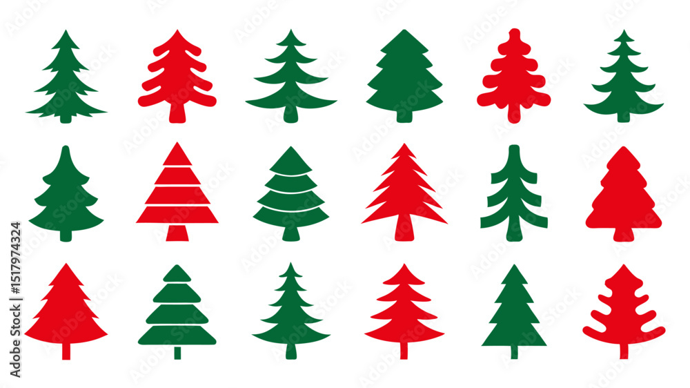 Obraz premium set of red and green christmas tree vector.