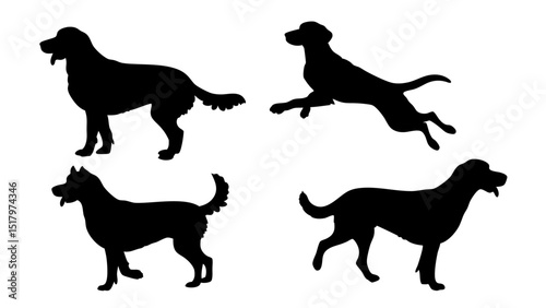 set of dog different pose silhouette vector