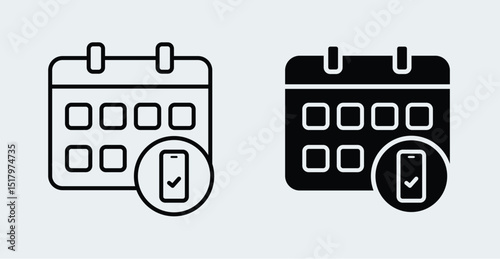 Calendar icon for design. Simple flat style personal organizer with phone contact icon