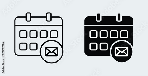 Calendar icon for design. Simple flat style personal organizer with mail icon