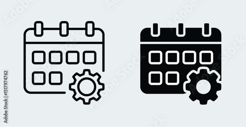 Calendar icon for design. Simple flat style personal organizer with setting, cogwheel icon