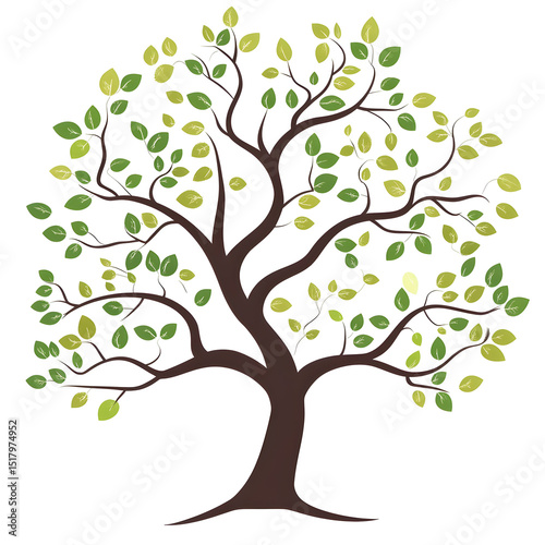 Stylized tree illustration with green leaves against a dark background design