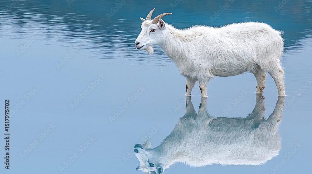 Fototapeta premium White Goat in Calm Water