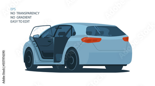Car with open door. 3\4 view from the rear. Vector illustration.