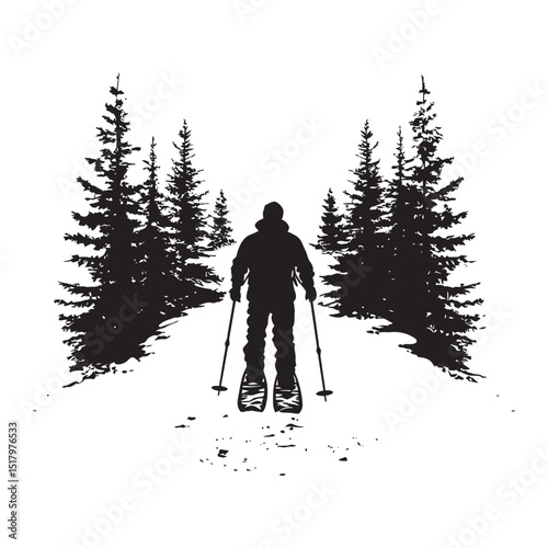 A person snowshoeing through deep snow isolated vector silhouette