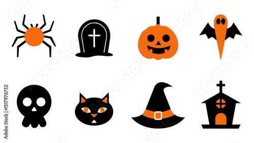 set of halloween icon vector on tranparent background