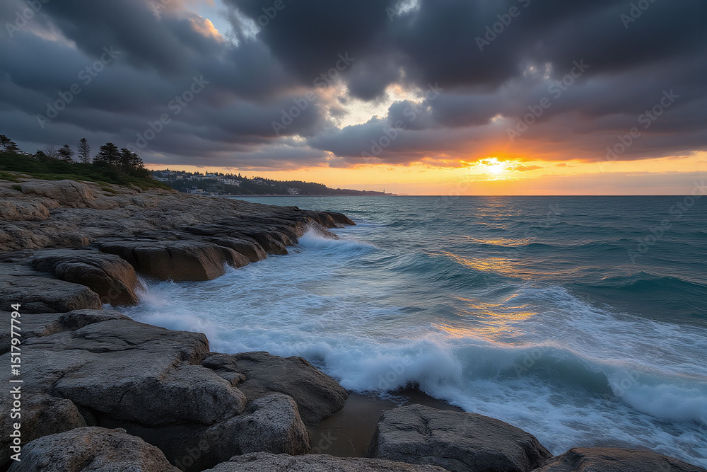 Obraz premium view of the ocean from a rocky shoreline
