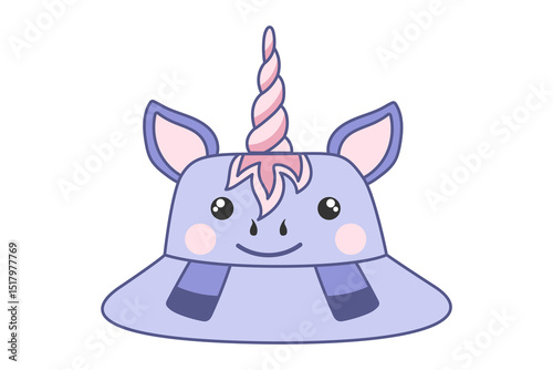 Summer unicorn hat, kids panama. Beach headwear accessory in cute baby design for boys and girls flat vector illustration